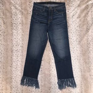 Flying monkey cropped denim pants with fringes